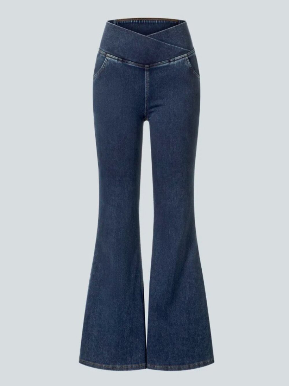 Halara Flex Crossover Casual Pocket Flare Jeans Med Wash sz L Stretch